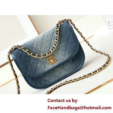 Chanel Washed Denim & Gold-Tone Metal Messenger Bag AS4845 Blue 2025 - Click Image to Close